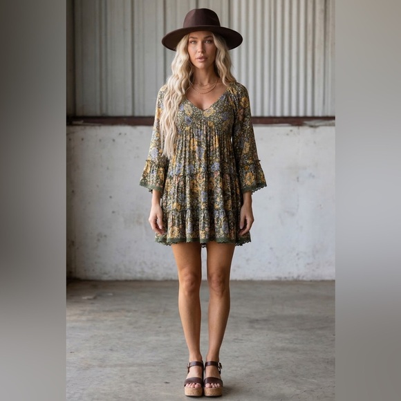 Angie Dresses & Skirts - NWT Angie Clothing Boho Bell Sleeve Smocked Mini Dress